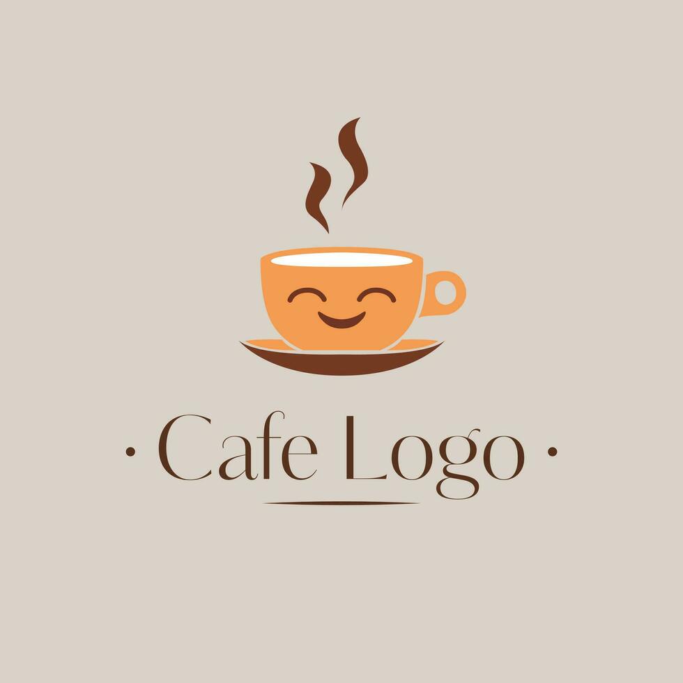 Cafe vector logo design. Cup of coffee logotype. Funny cafeteria logo template.