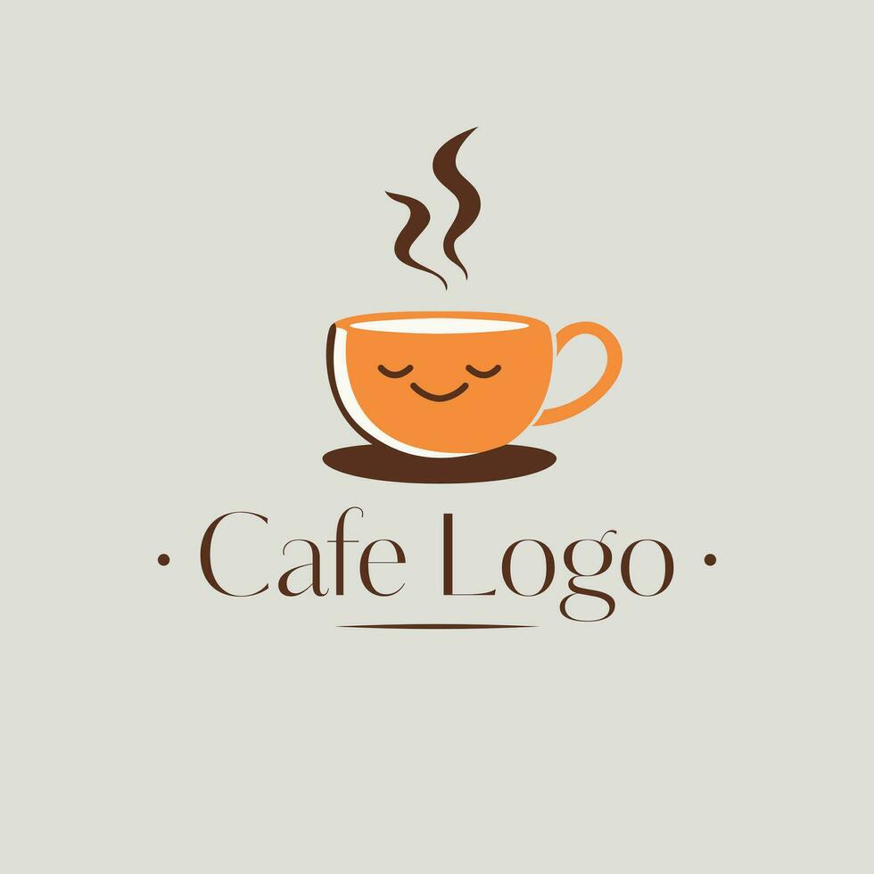 Cafe vector logo design. Cup of coffee logotype. Funny cafeteria logo template.