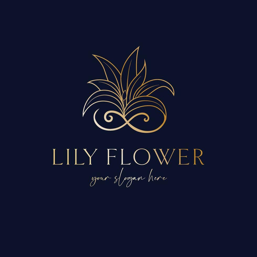 Lily flower vector logo design. Abstract floral logotype. Beauty industry logo template.