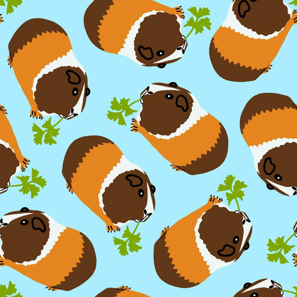 Guinea pig seamless pattern. Guine pig hand drawn vector illustration. Small pet repeat pattern for textile, paper design. Guinea pig background.