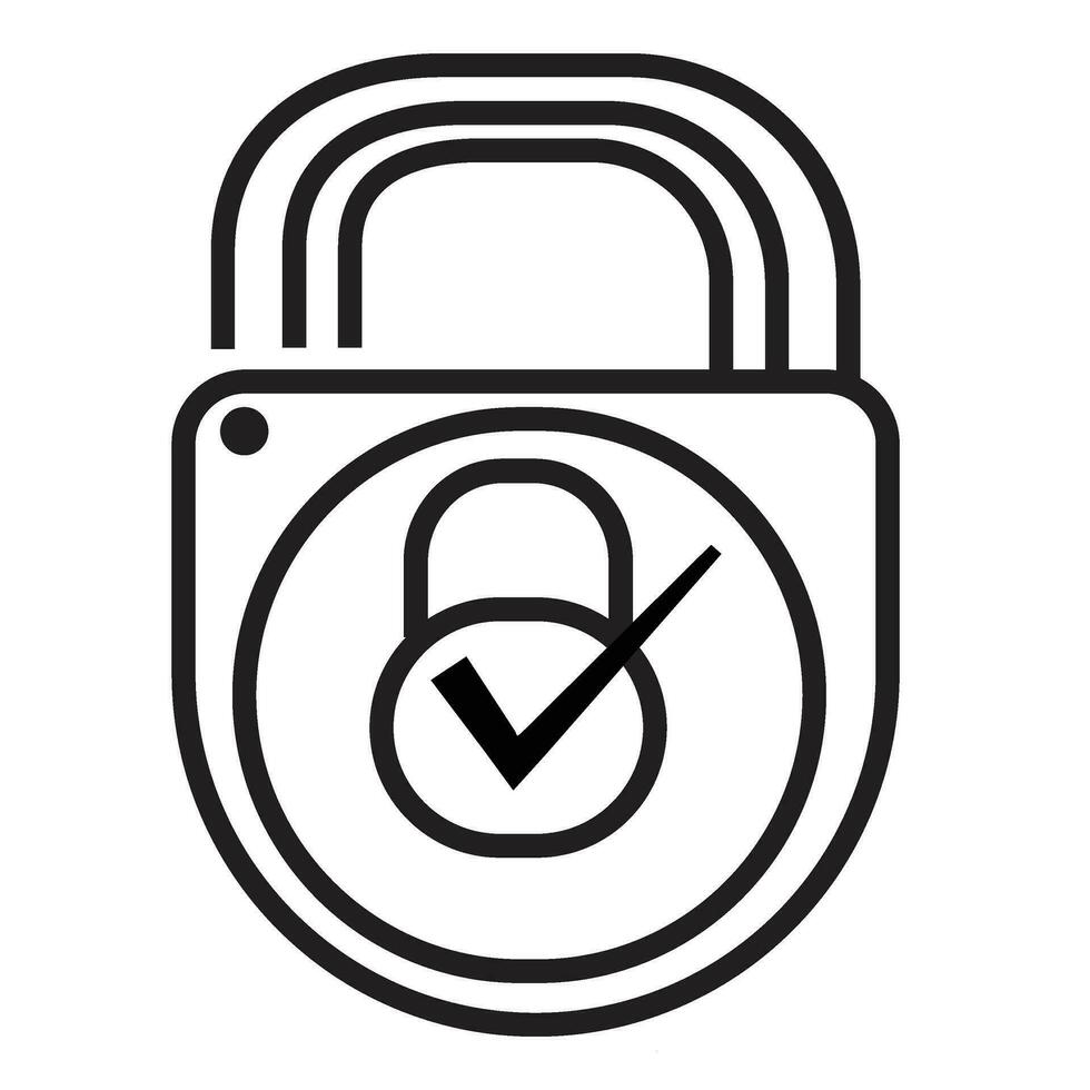 check list icon or tick mark to choose correct key to open lock, unlock line black concept vector