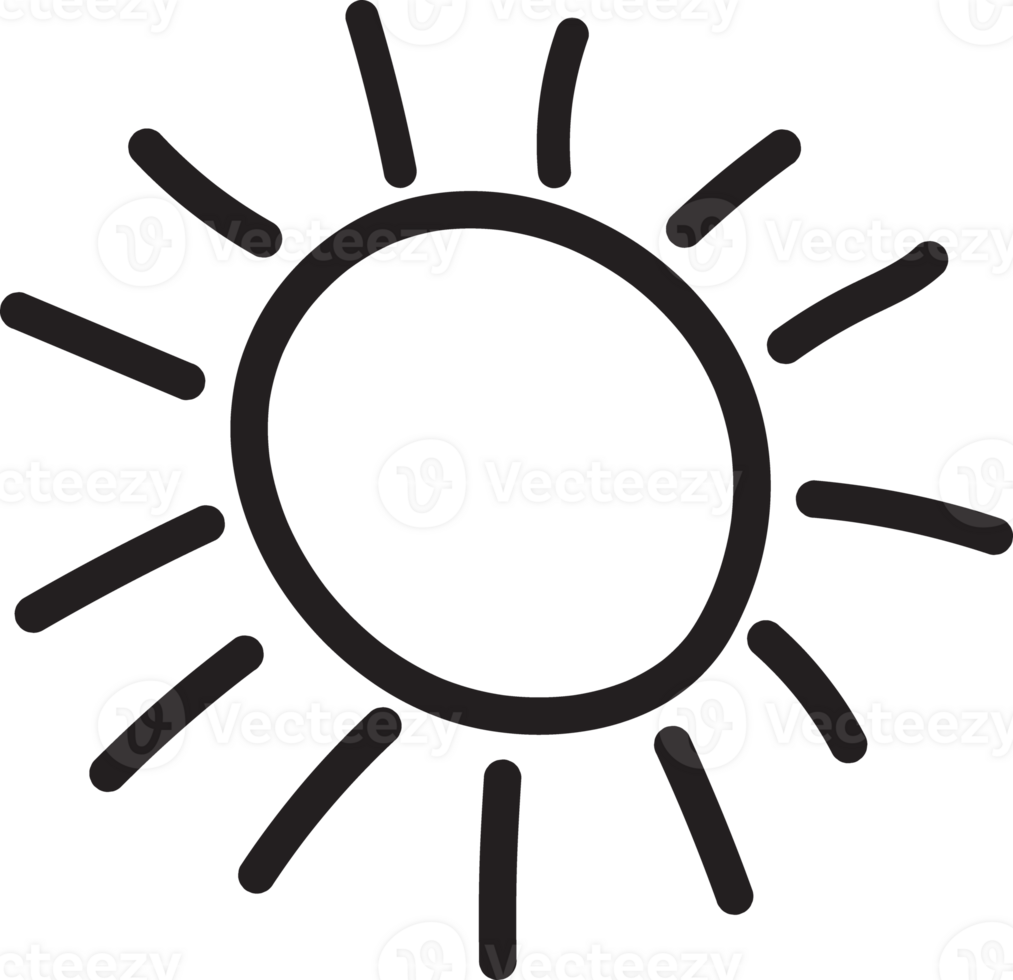 Sun icon black line drawing or doodle logo sunlight symbol weather element png