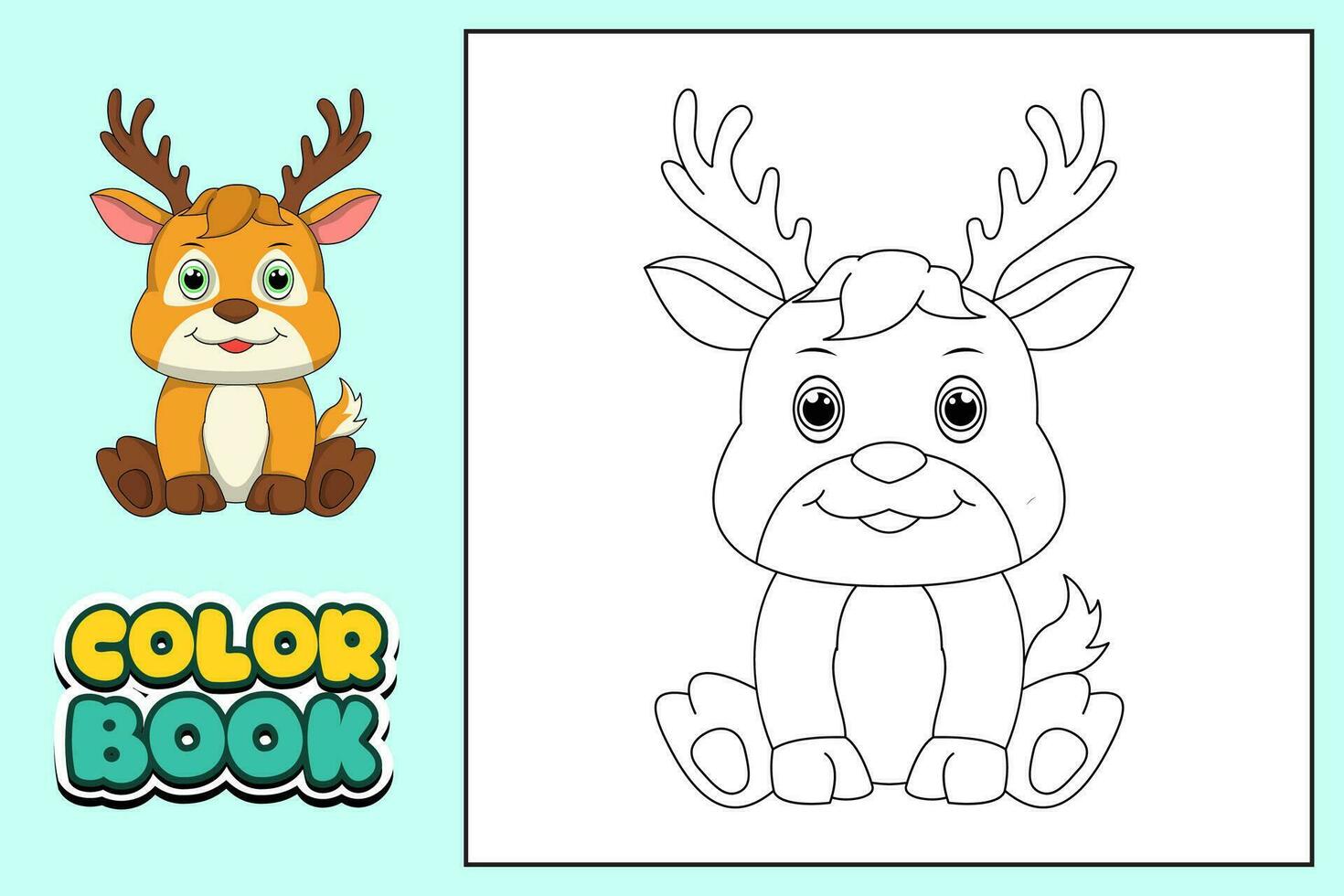 Coloring book for kids deer vector