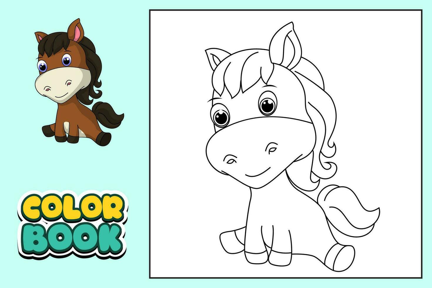 Coloring book for kids horse vector