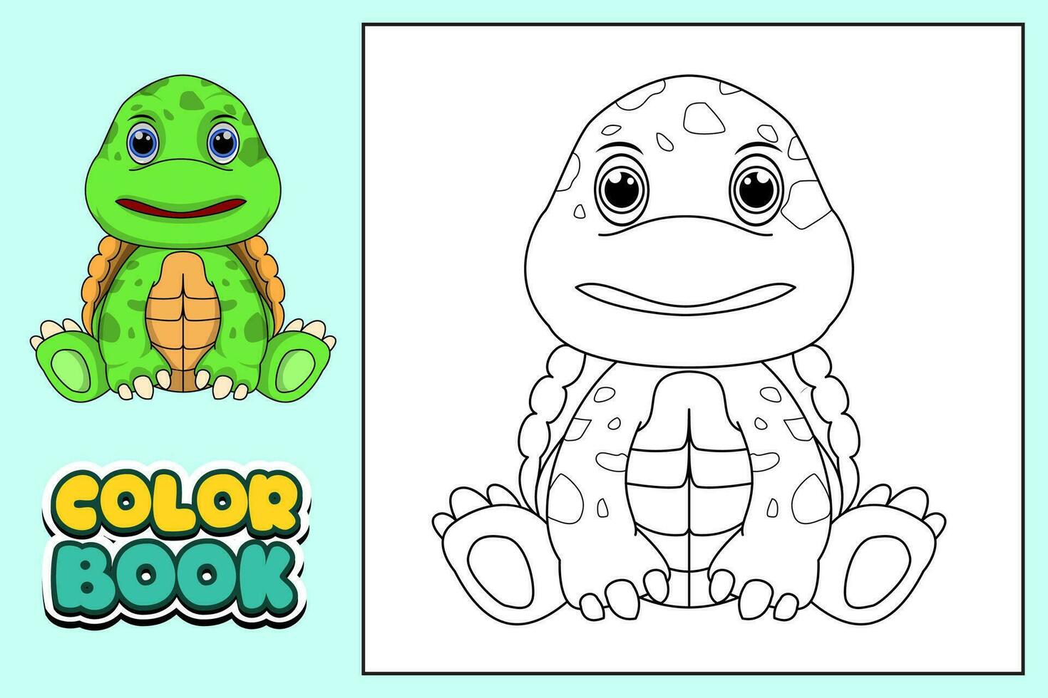 Coloring book for kids turtle vector