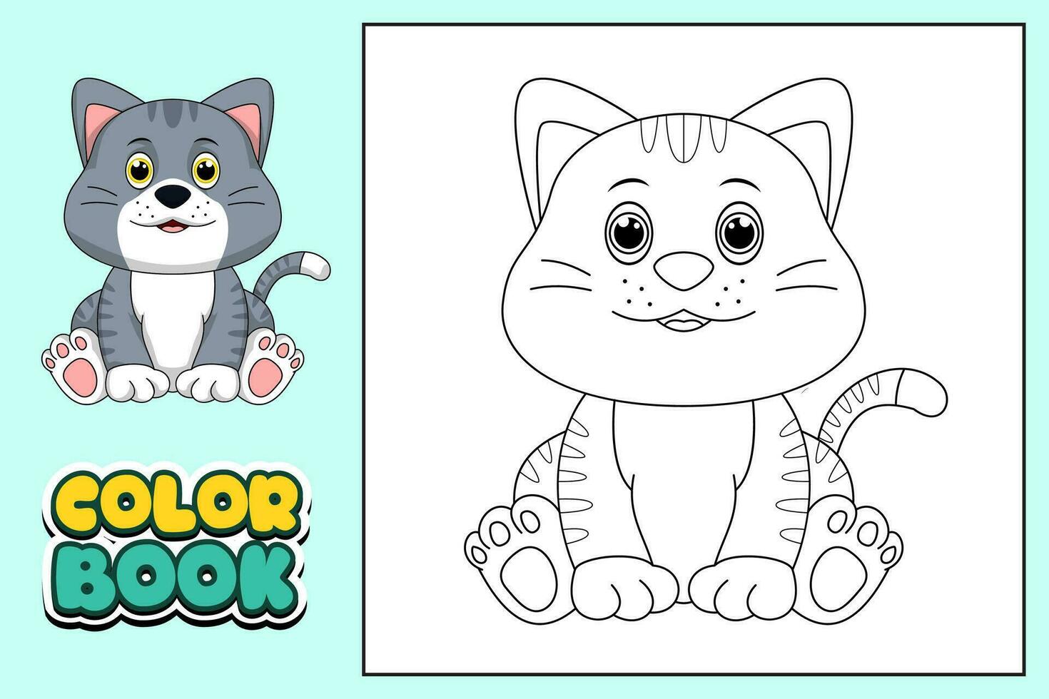 Coloring book for kids kitten vector
