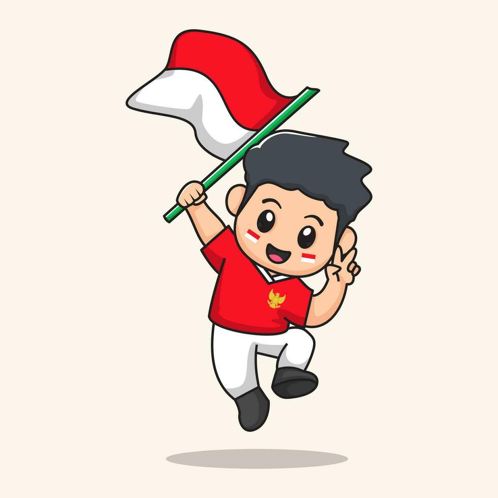 flag waving cartoon. flat character vector. Indonesian Independence day vector