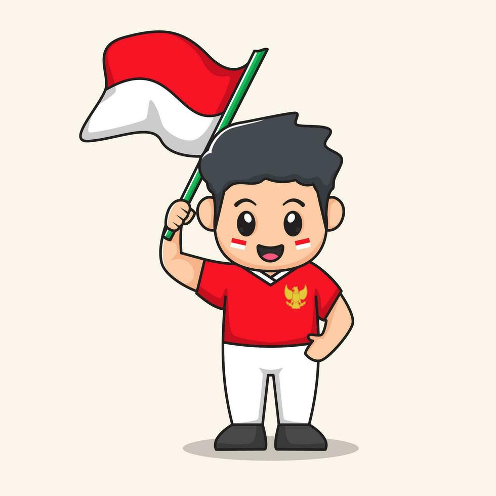 flag waving cartoon. flat character vector. Indonesian Independence day vector