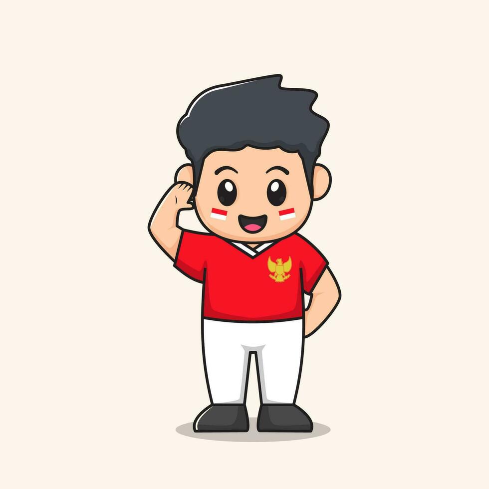 salute cartoon. flat character vector. Indonesian Independence day vector