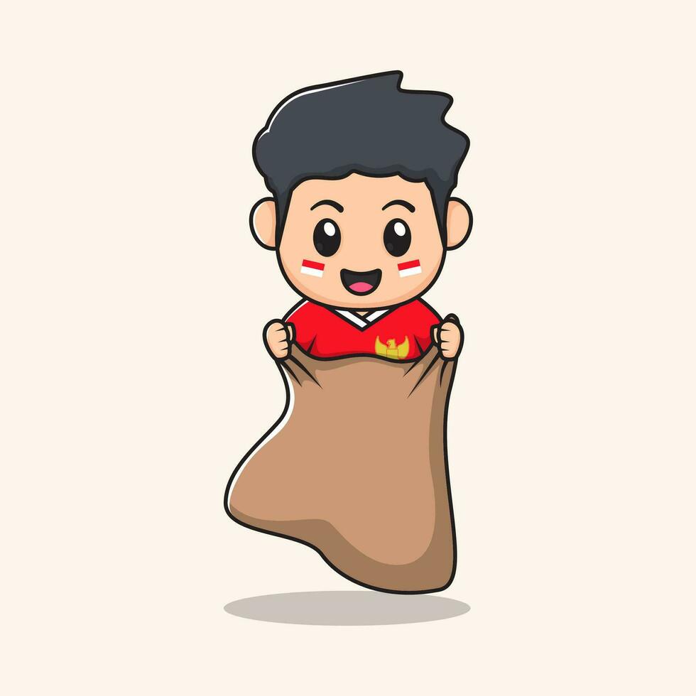 sack race competition. flat character vector. Indonesian Independence day vector