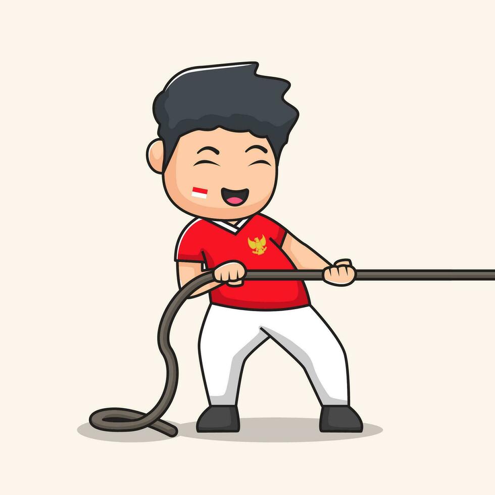 tug-of-war competition. flat character vector. Indonesian Independence day vector