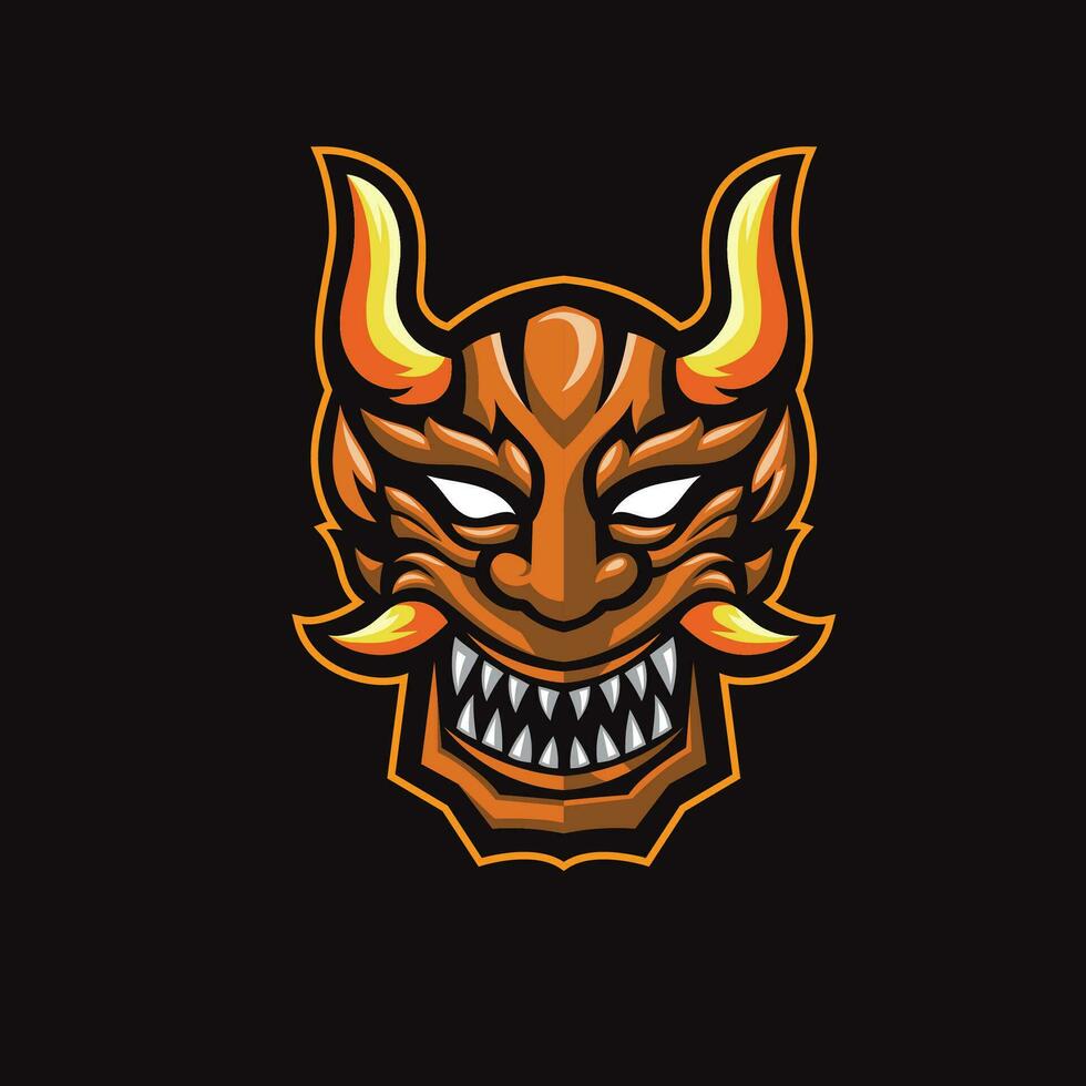 colorful demon mask mascot design in japanese theme vector