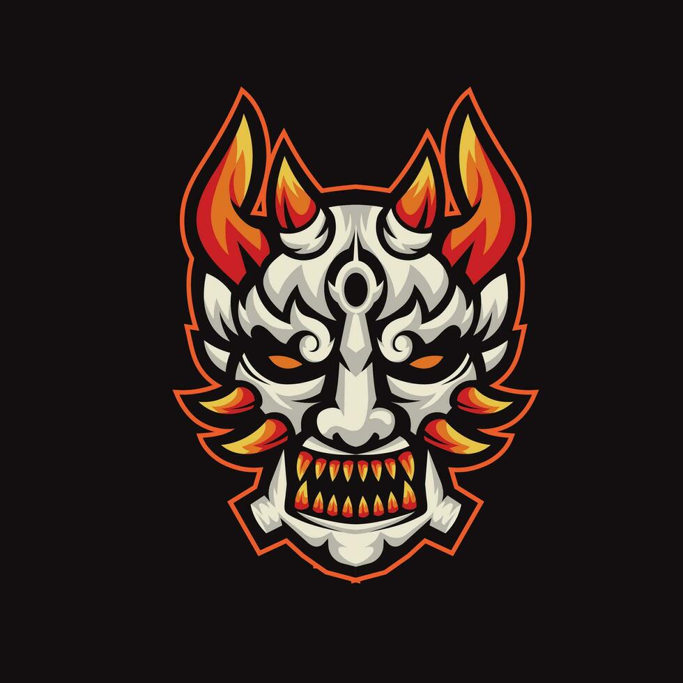 colorful demon mask mascot design in japanese theme vector
