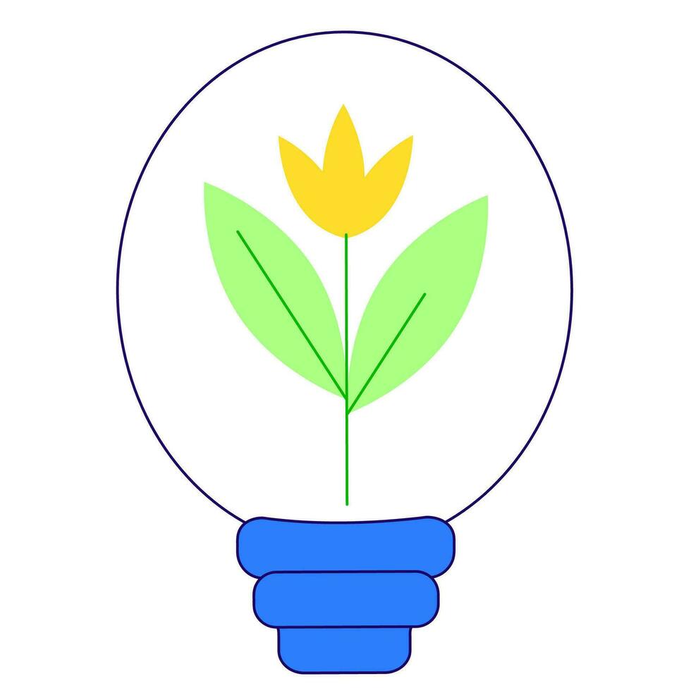 vector flat illustration of Eco yellow light bulb with yellow flower