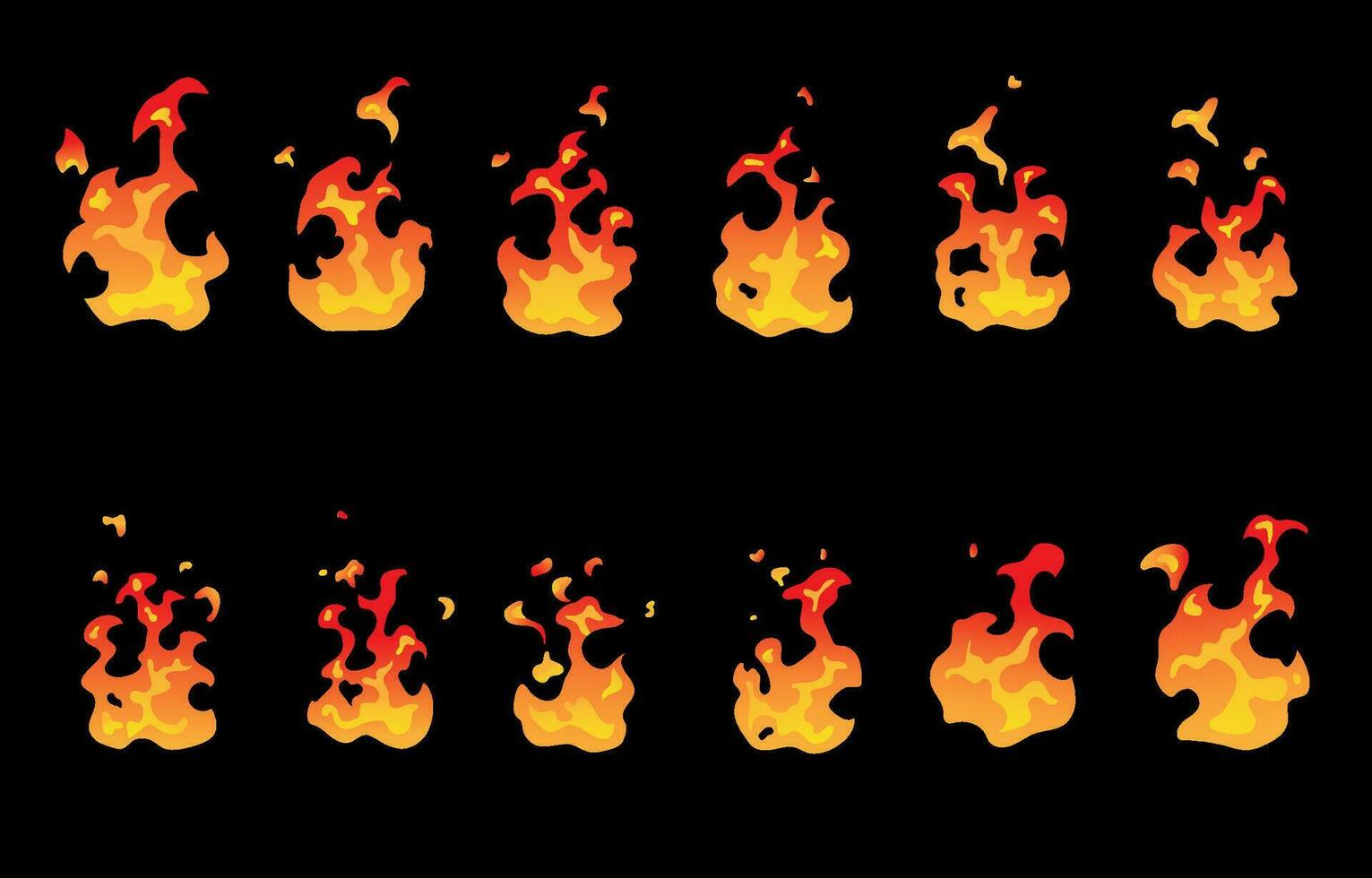 Set of flat flame fire icons for animation vector