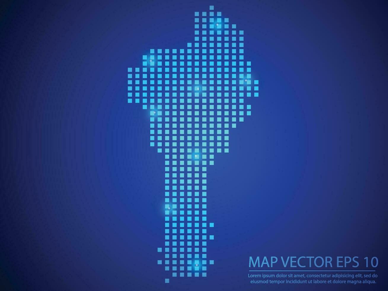 square point map blue color, Benin map with light on blue background vector