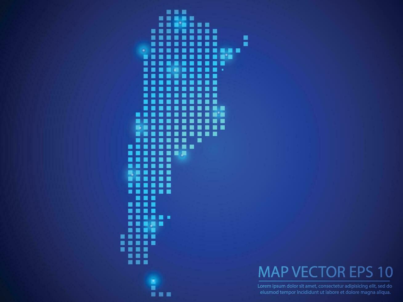 square point map blue color, Argentina map with light on blue background vector