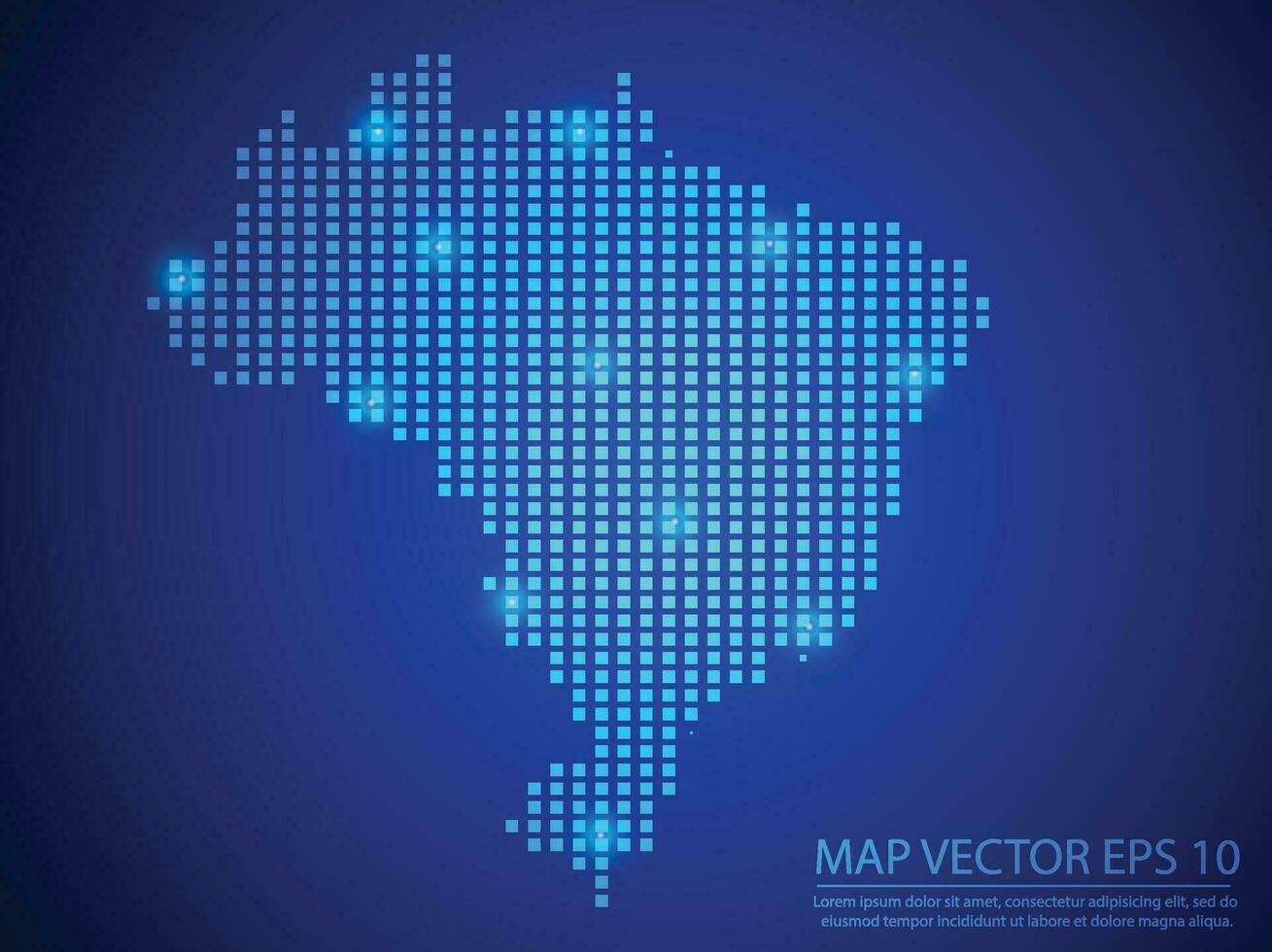 square point map blue color, Brazil map with light on blue background vector