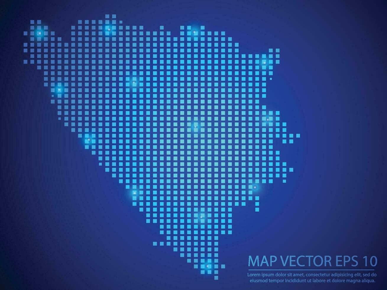 square point map blue color, Bosnia and Herzegovina map with light on blue background vector