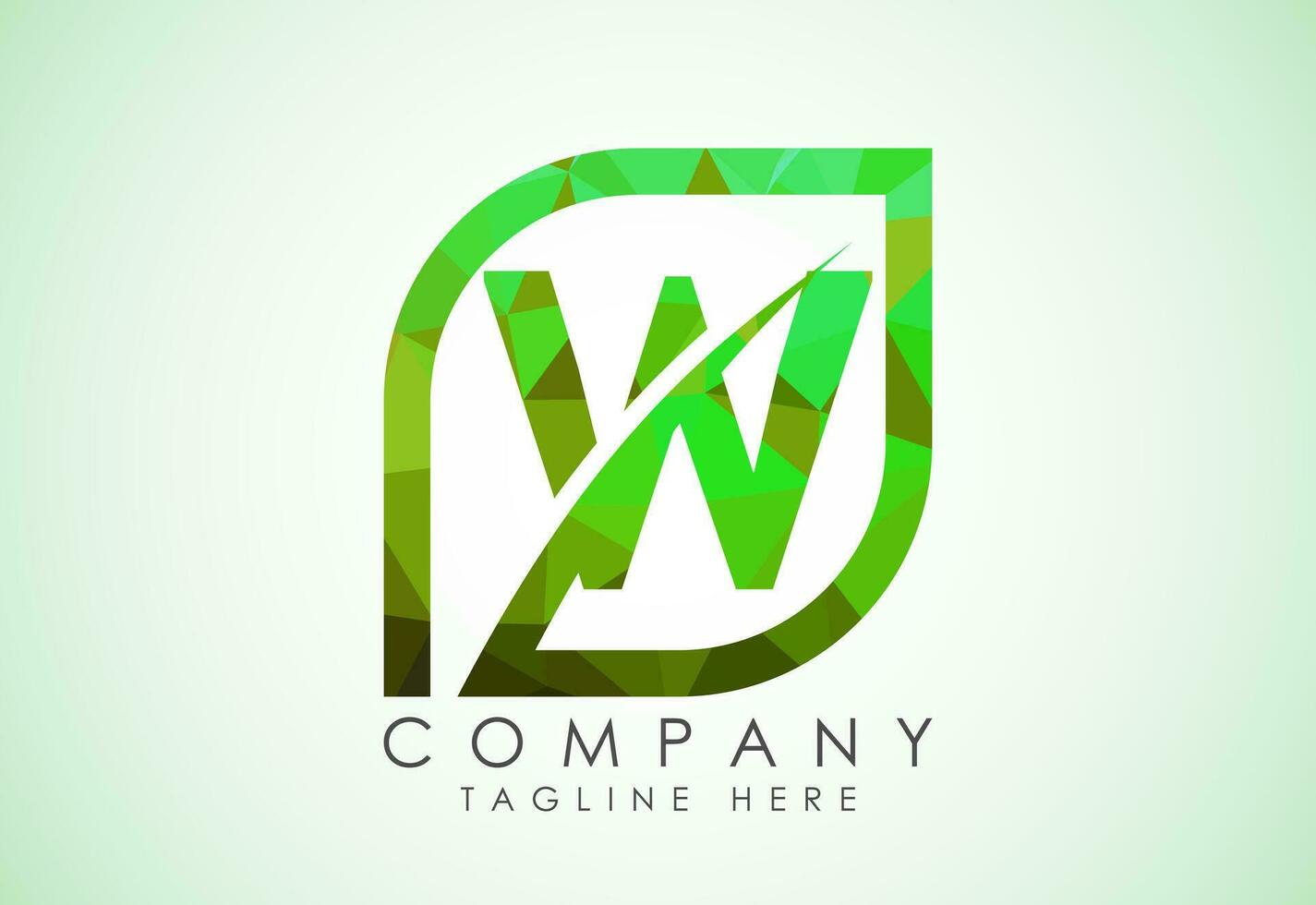 Initial W alphabet with abstract leaf. Eco-friendly logo concept. Low poly style vector