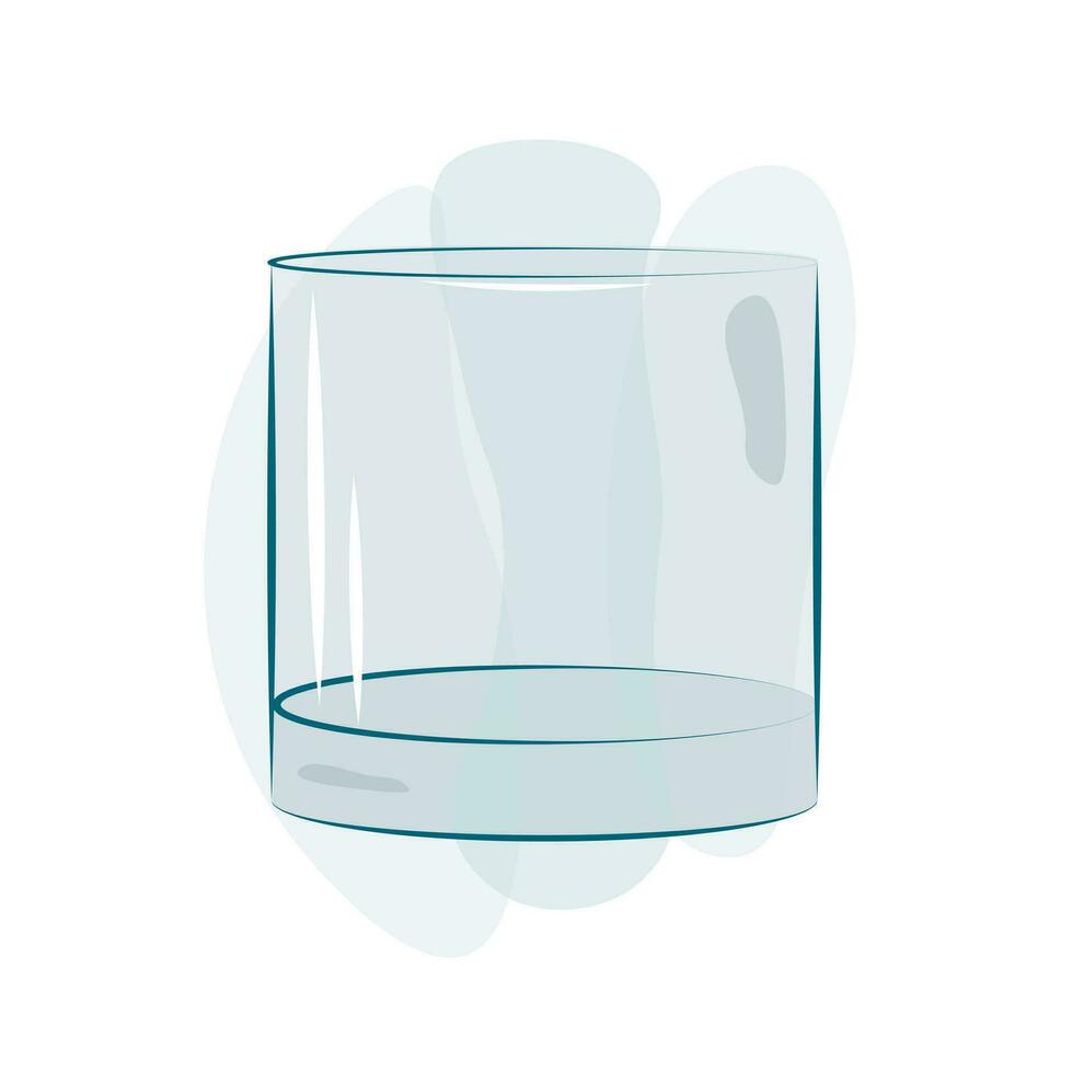 Blue wide glass water glass with highlights and shadows in watercolor style. Vector. Object vector