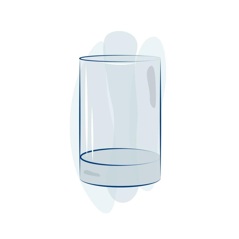Low blue narrow and glass water glass with highlights and shadows in watercolor style. Vector. Object vector