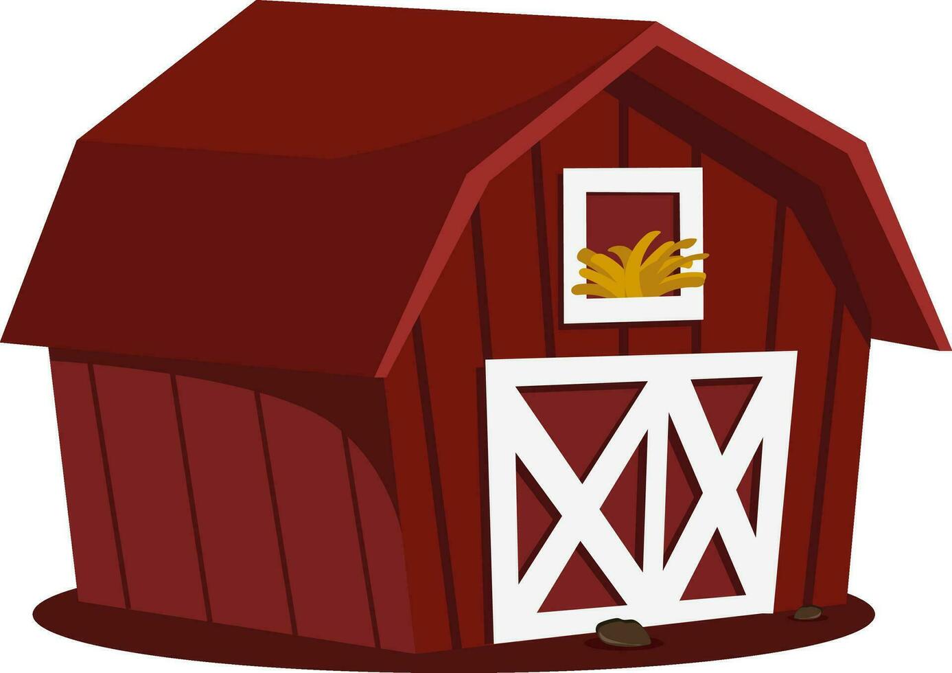 Brown farmhouse with closed wooden doors and straw window. Vector. EPS10 vector