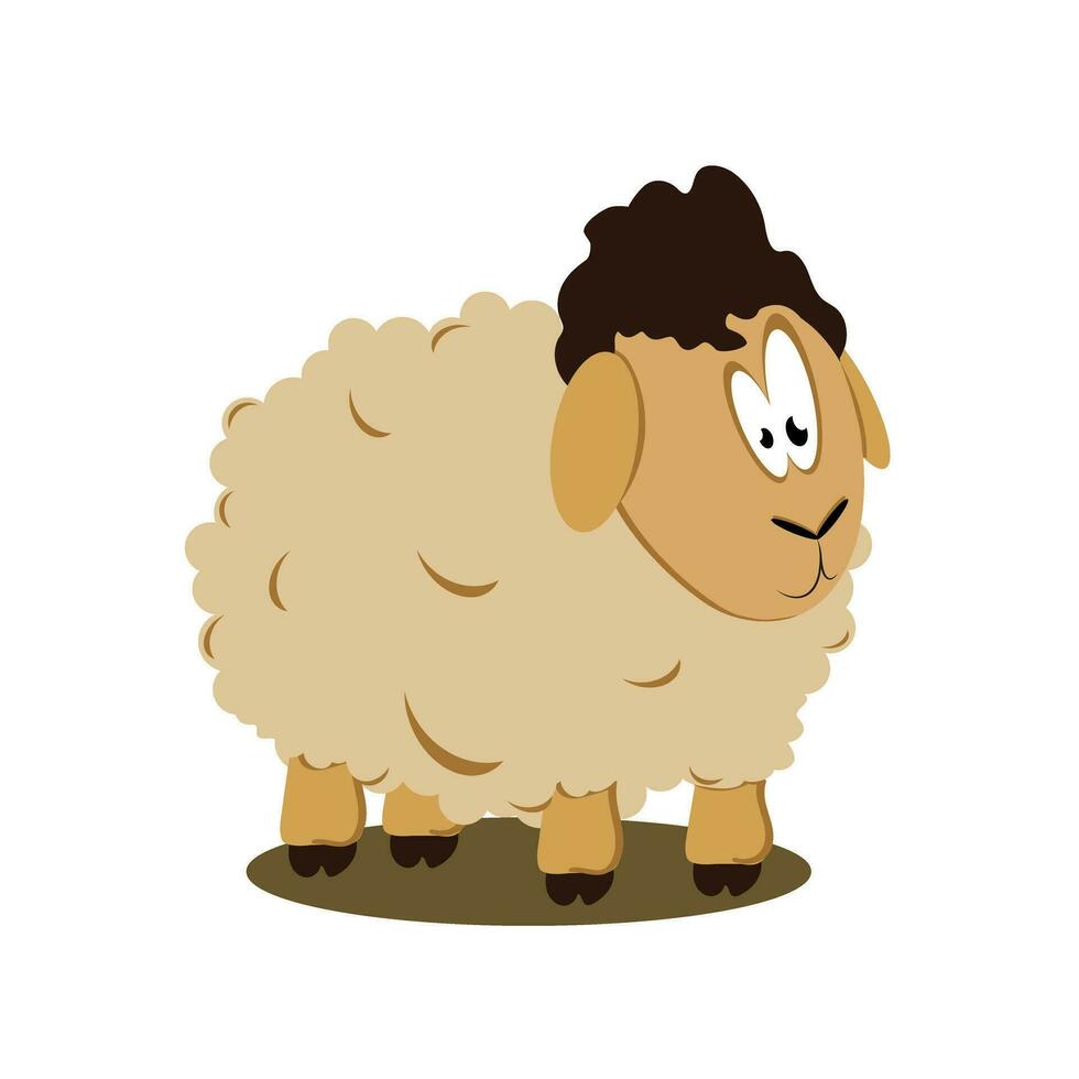 Illustration of a beige crazy cartoon sheep with wool. Vector. EPS10. vector
