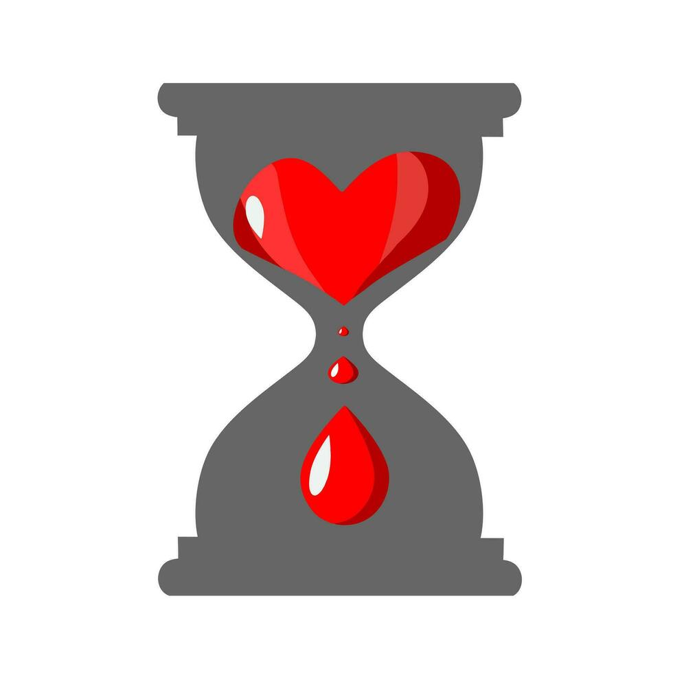 Red heart flow in hourglass flat design vector for valentines day save the heart countdown time for love concept. i love you