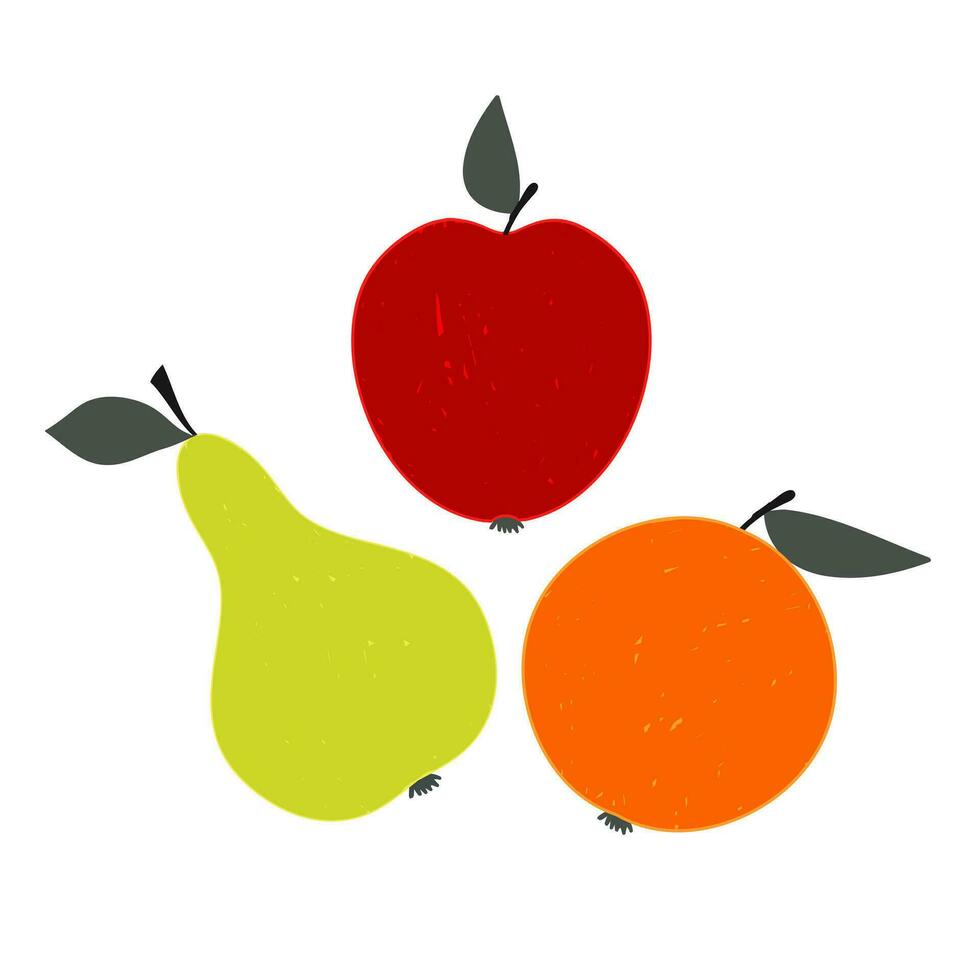 Set of vector fruits, apple, pear, orange. Set of fruit icons on a white background