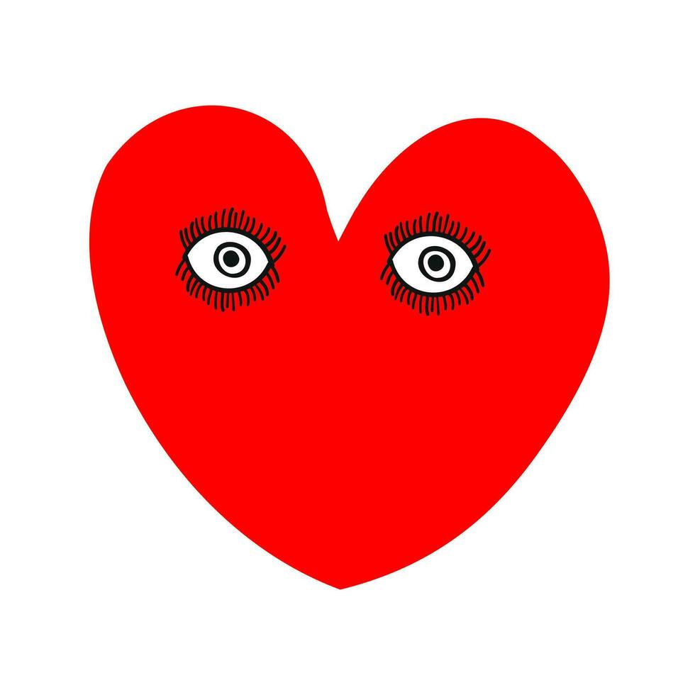 Heart with eyes. Vector cartoon eye. Red heart. Eps10