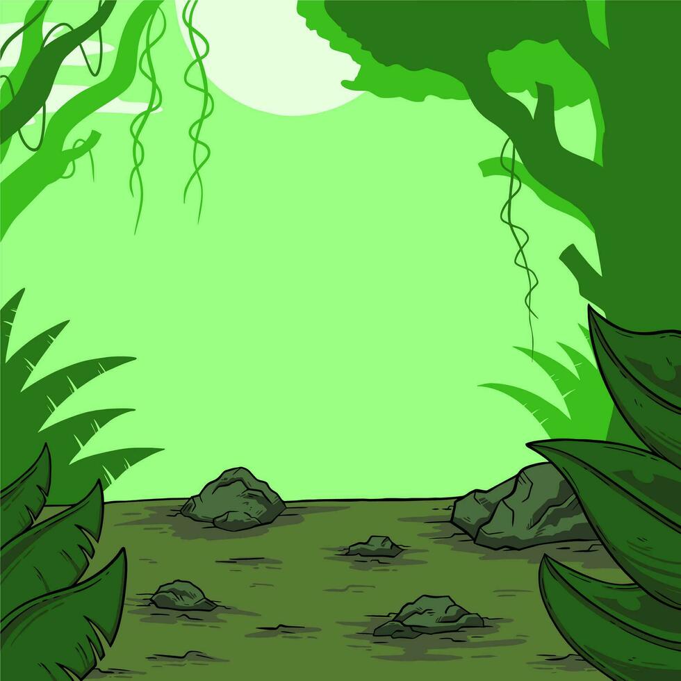 Tropical Forest Landscape in light green color flat vector design