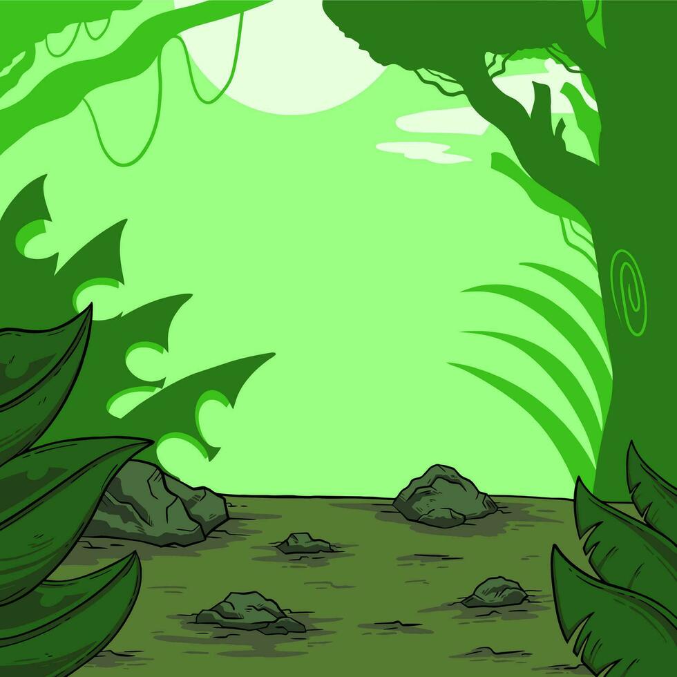 Tropical Forest Landscape in light green color flat vector design