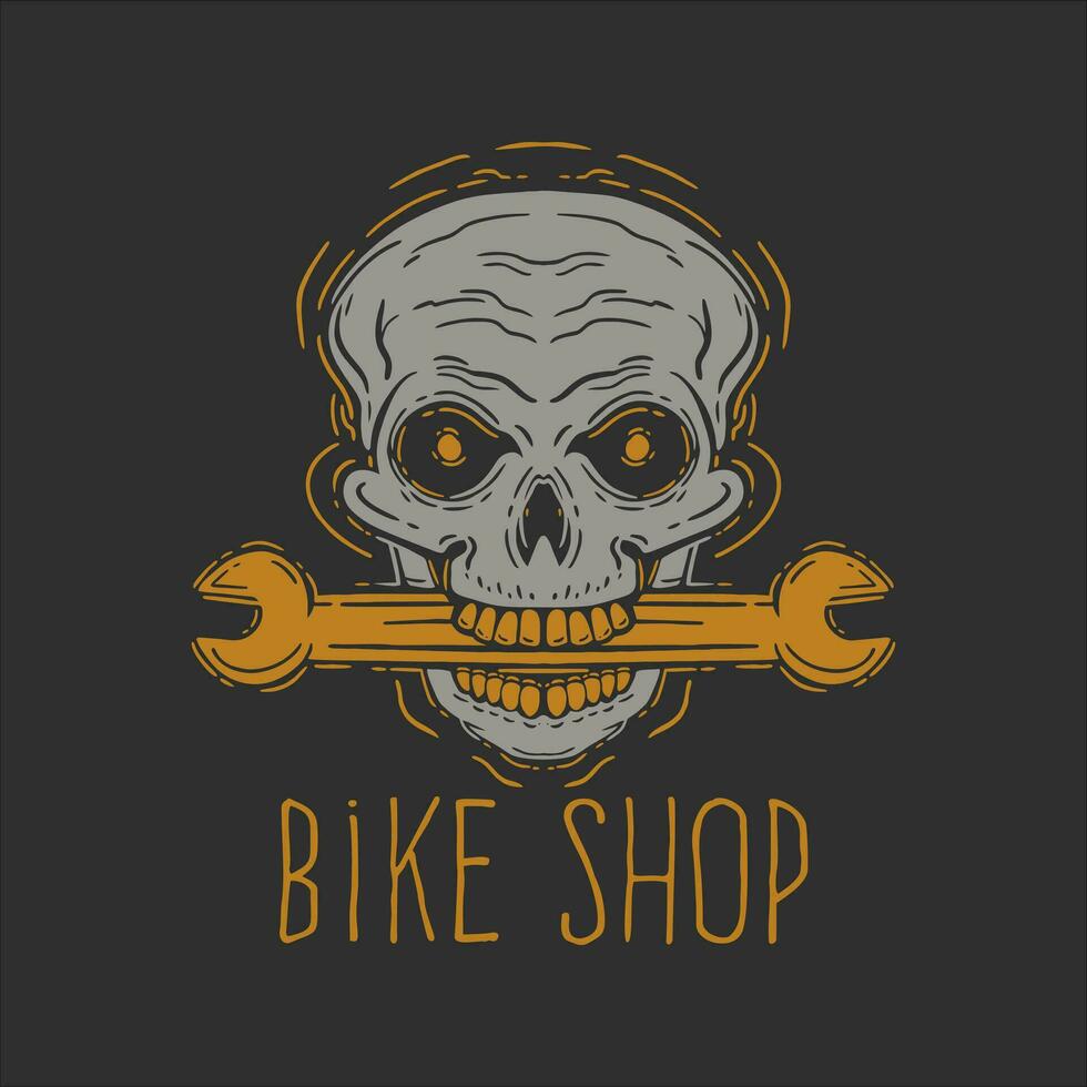 skull wrench hand drawn illustration vector, skull wrench vector vintage illustration for apparel