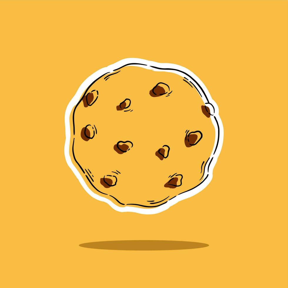 Sweet Delicious Chocolate Chip Cookie Sticker Hand Drawn Concept vector