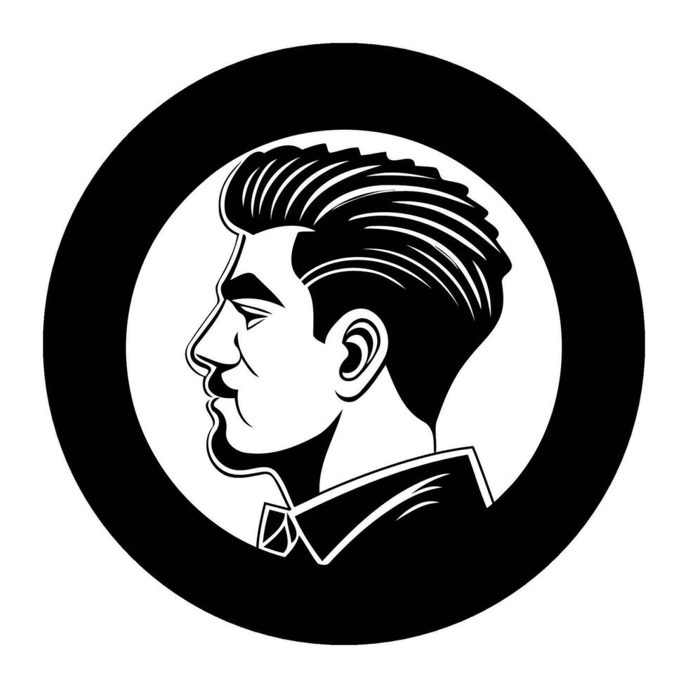 un hombre con un de moda Corte de pelo en perfil, un logo para un Barbero tienda. vector