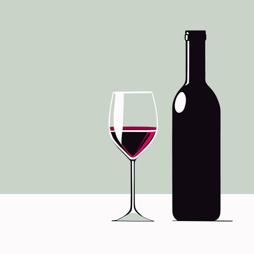 A bottle of wine and an elegant glass of wine, flat vector graphic illustration.