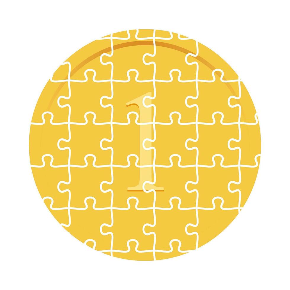 A blockchain and cryptocurrencies concept vector illustration, golden coin in the form of a puzzle, a blockchain as a distributed ledger technology.