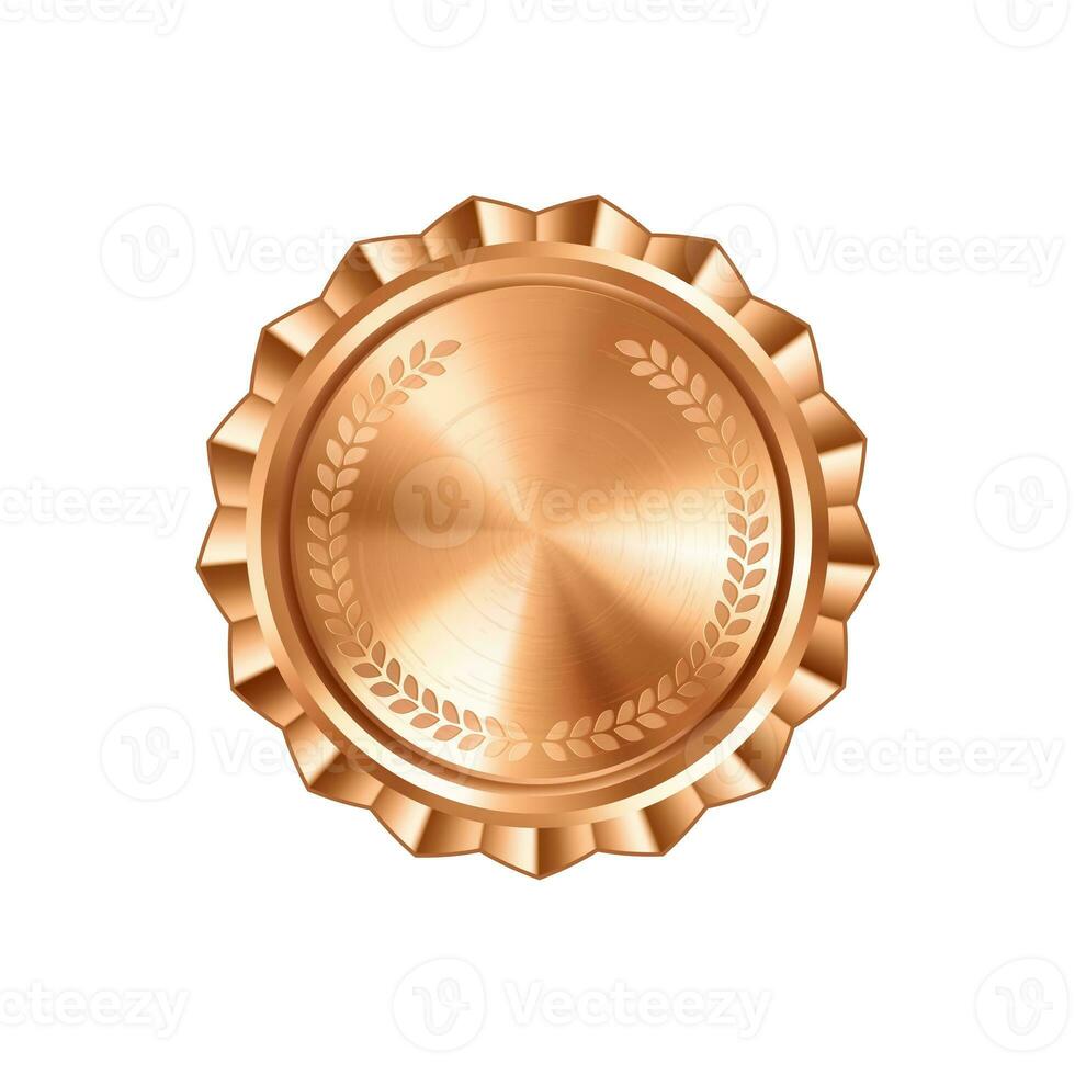 Blank bronze medal template with engraved laurel wreath. Versatile designs for custom awards and creative projects photo