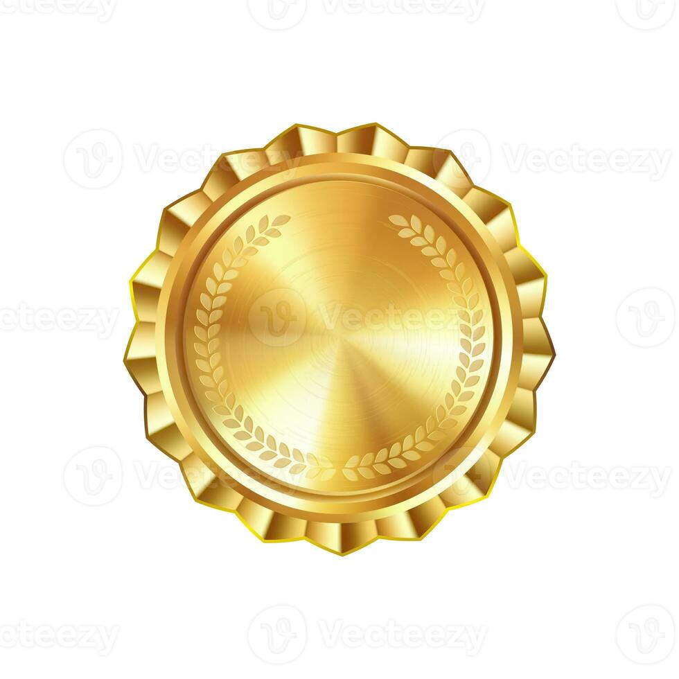 Blank golden medal template with engraved laurel wreath. Versatile designs for custom awards and creative projects photo