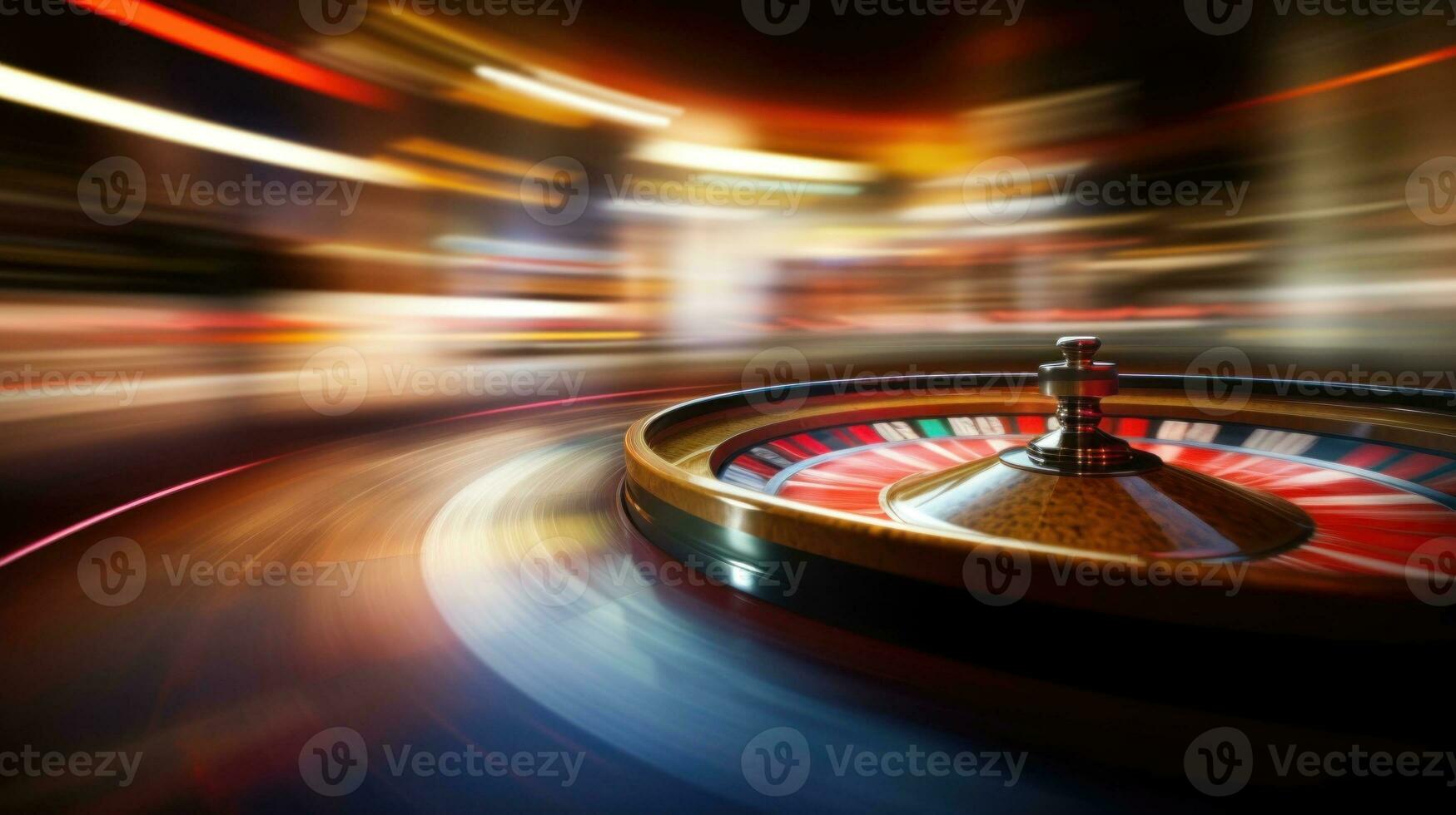 Blurry motion background and spinning roulette. Perfect for casino themes. Vibrant colors and dynamic movement. Generative ai photo