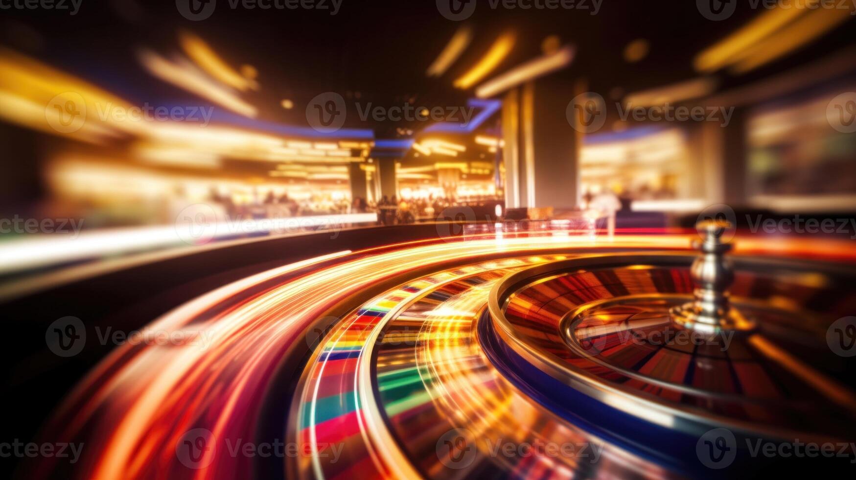 Blurry motion background and spinning roulette. Perfect for casino themes. Vibrant colors and dynamic movement. Generative ai photo