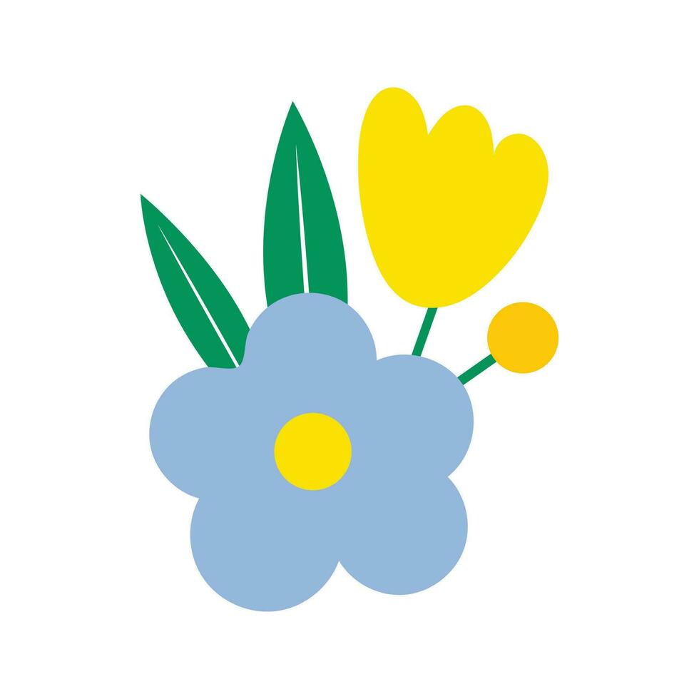 Hand draw close up view blue flower with yellow tulip vector