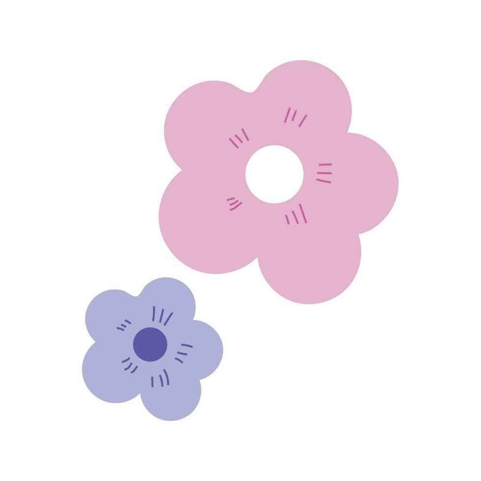 cute pink and purple hand-drawn floral flower illustration vector