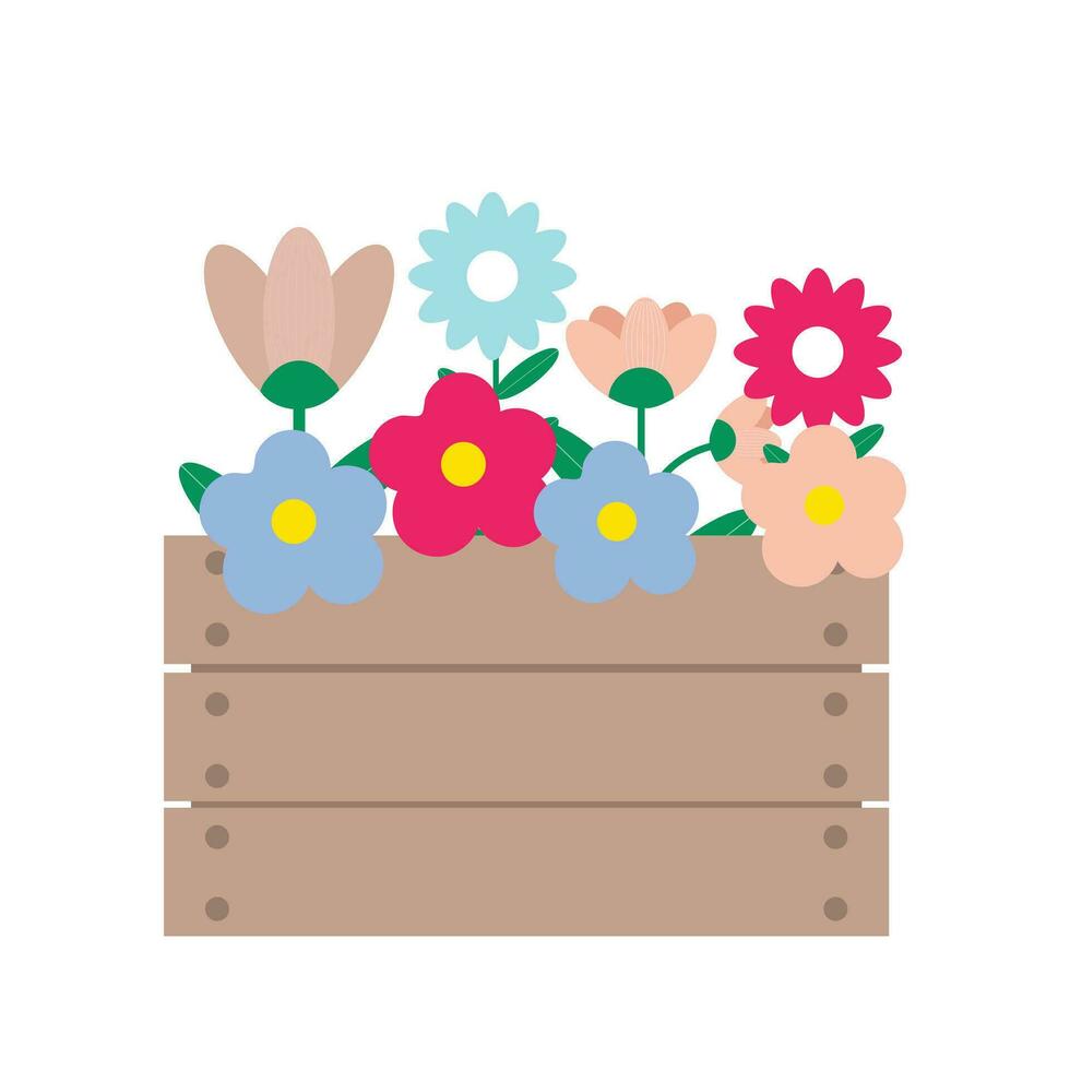 65beautiful summer gardening botanical  flower on wooden basket vector