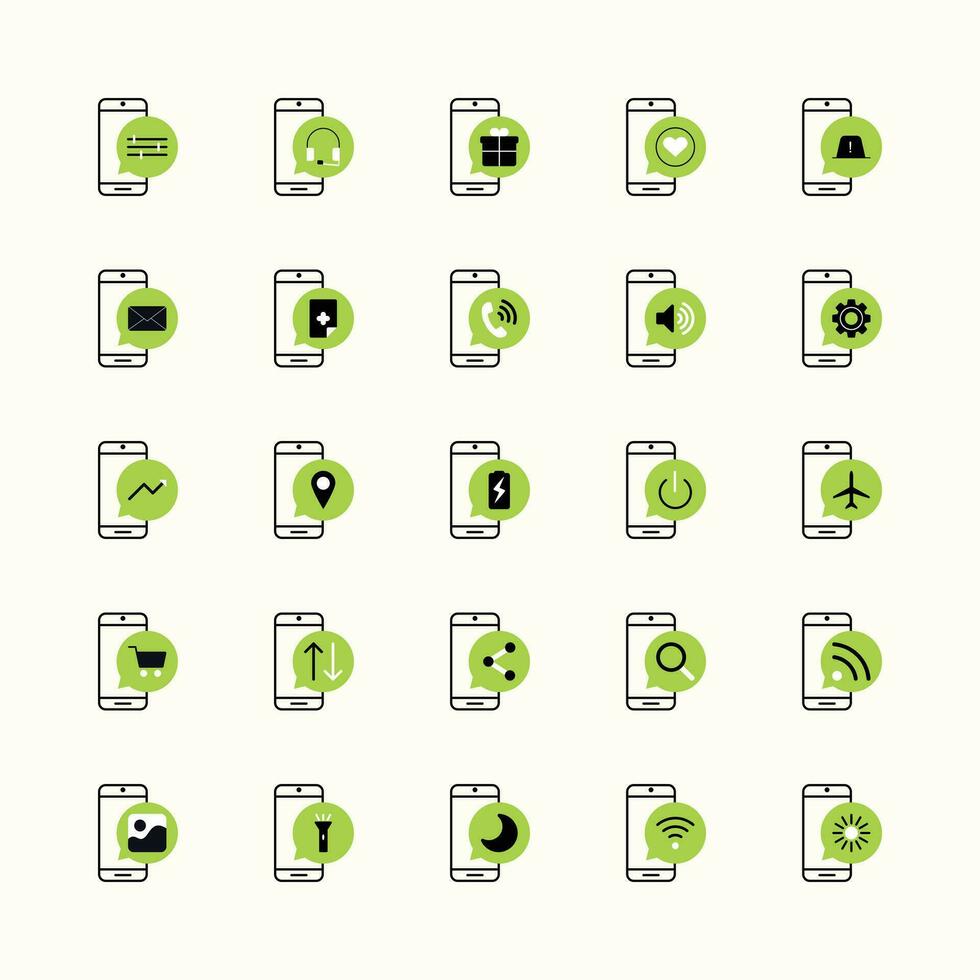 set of green mobile icon vector illustration