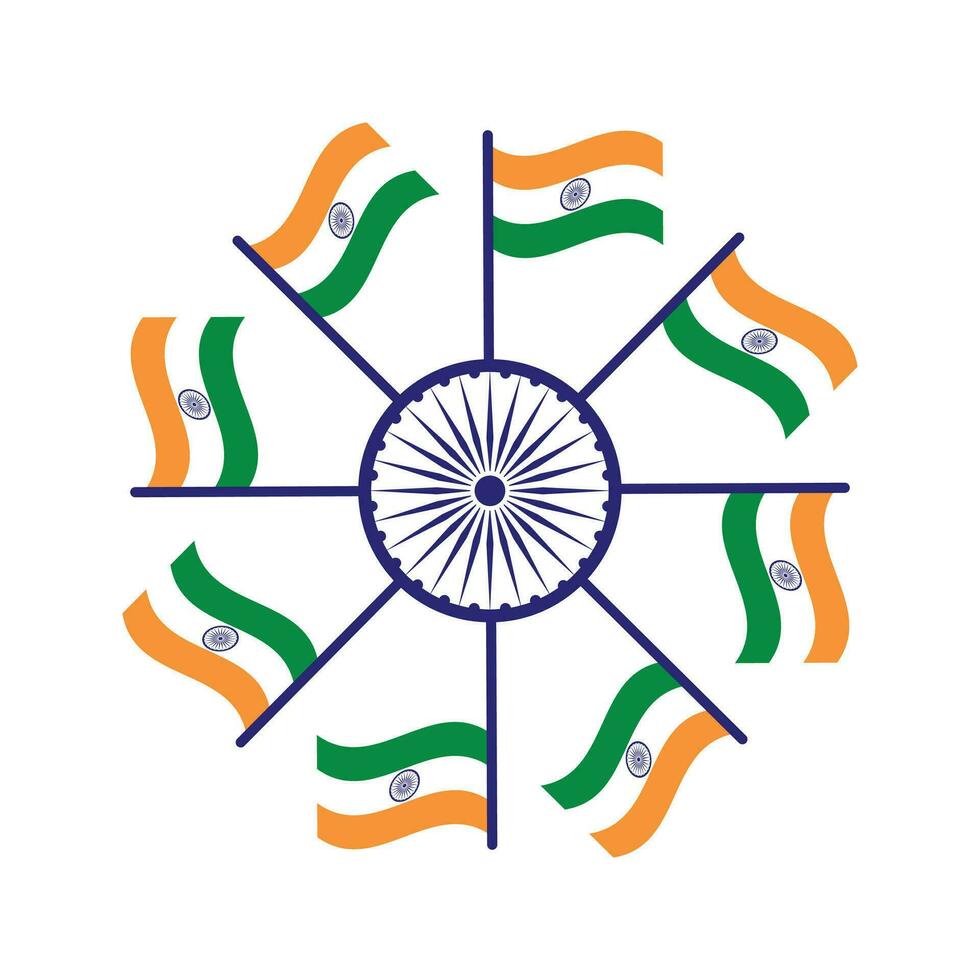 tricolor India Independence Day flag rotating vector illustration