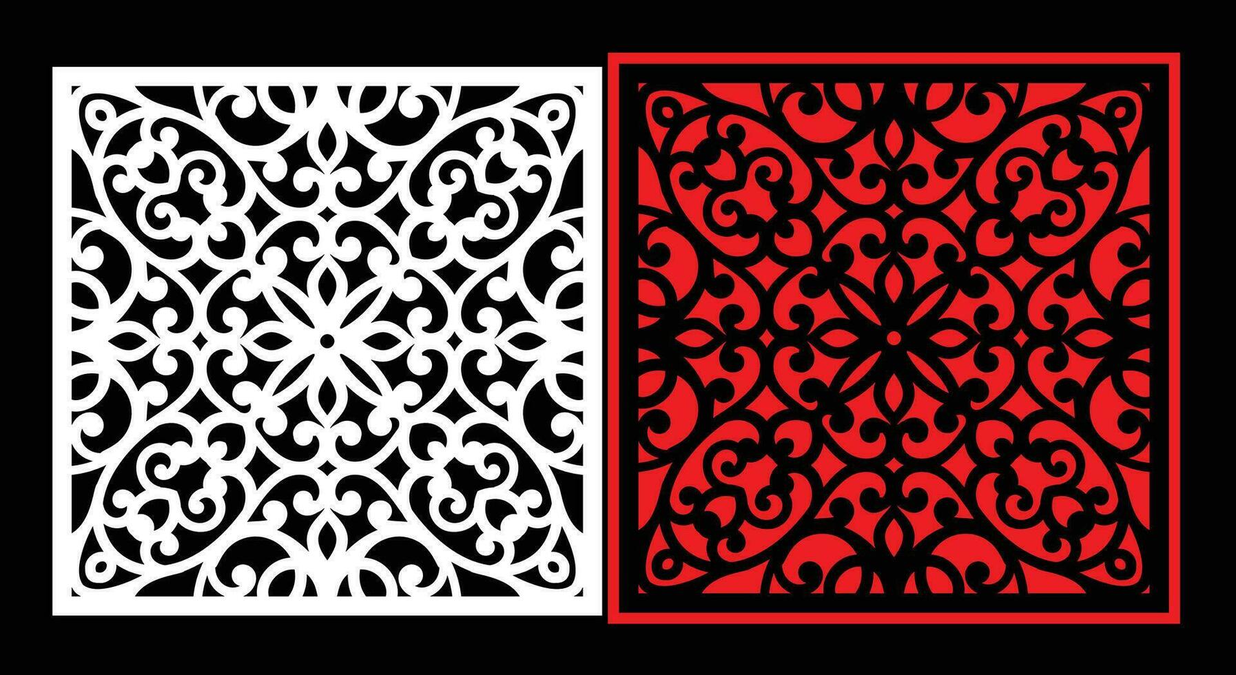 Decorative wall panels set Jali design CNC pattern, laser cutting pattern, router CNCcutting.Jali Laser cut decorative panel set with lace pattern. vector