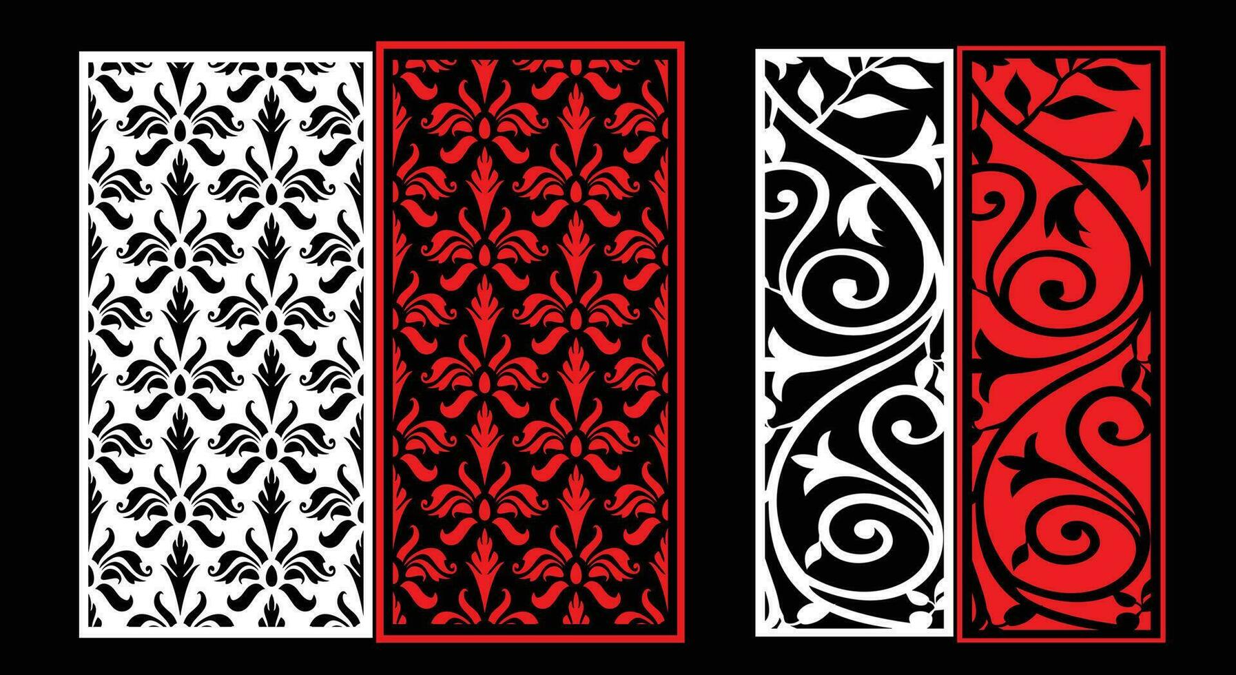 Decorative wall panels set Jali design CNC pattern, laser cutting pattern, router CNCcutting.Jali Laser cut decorative panel set with lace pattern. vector