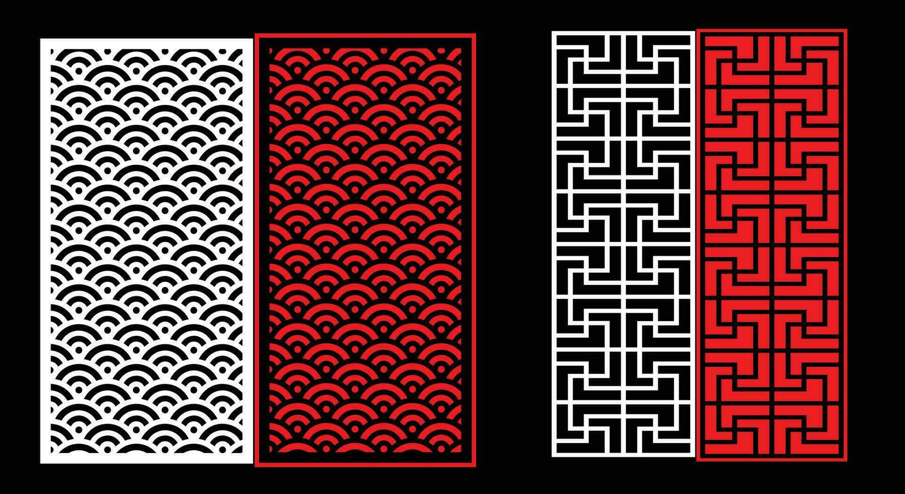 Decorative wall panels set Jali design CNC pattern, laser cutting pattern, router CNCcutting.Jali Laser cut decorative panel set with lace pattern. vector